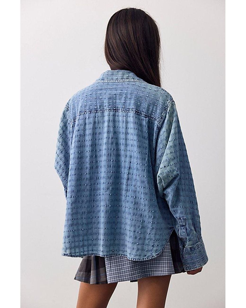 Free People Blue Sabine Dobby Button Down