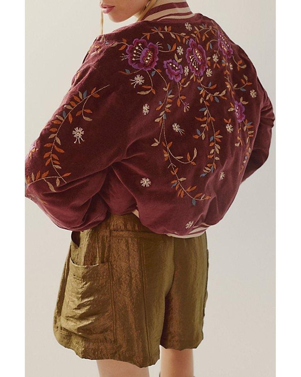 Free People Leona Embroidered Bomber Jacket