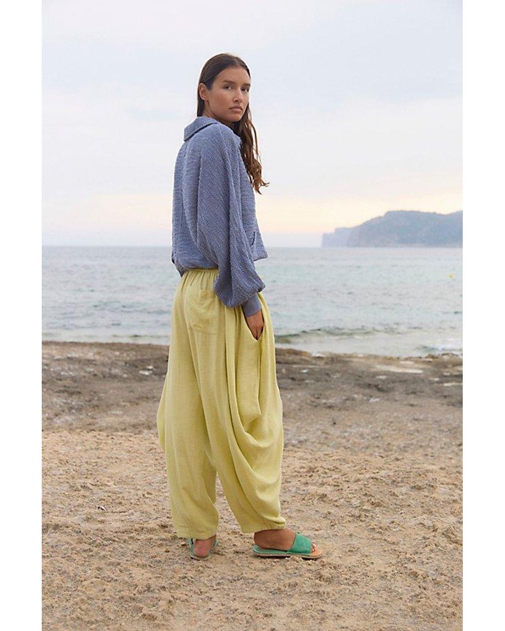 free-est Blue Sandshell Linen Carlie Pants By