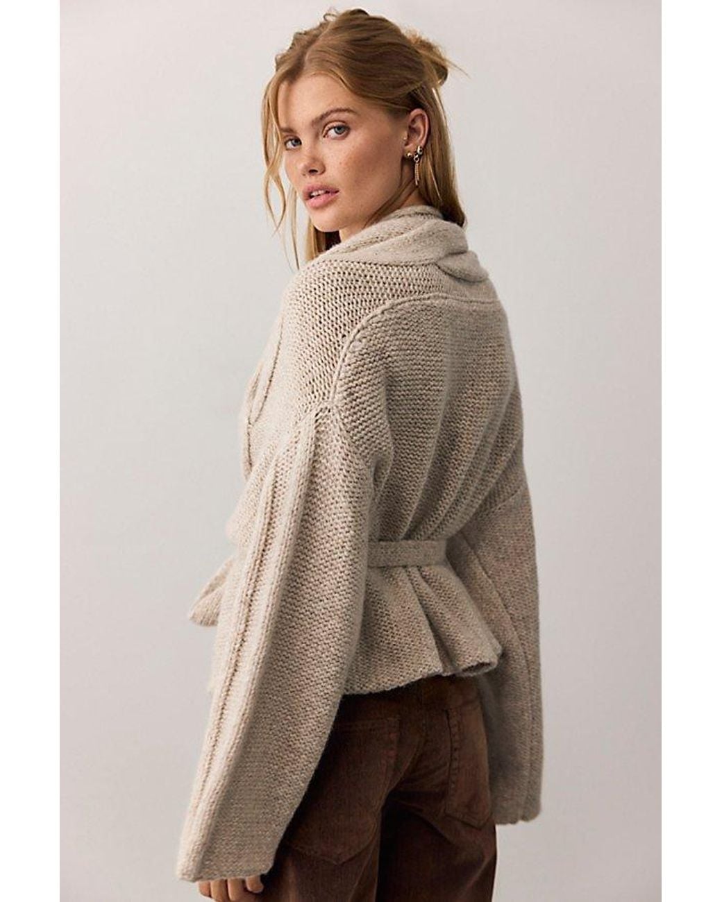 Free People Natural Enlaced Cable Knit Wrap Cardi