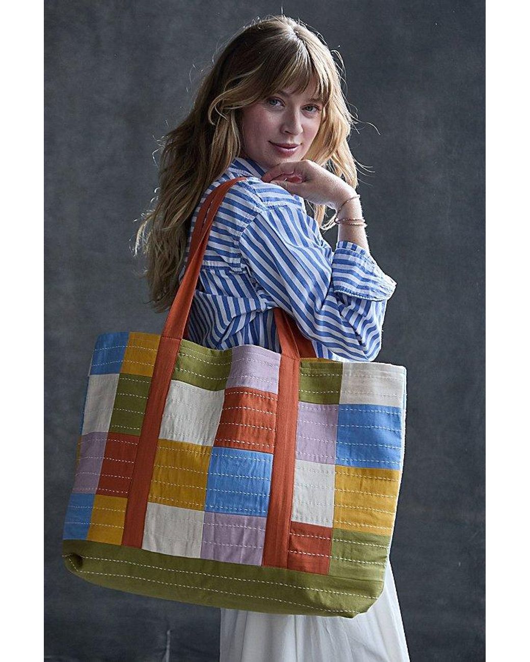 Anchal Orange Checkered Tote