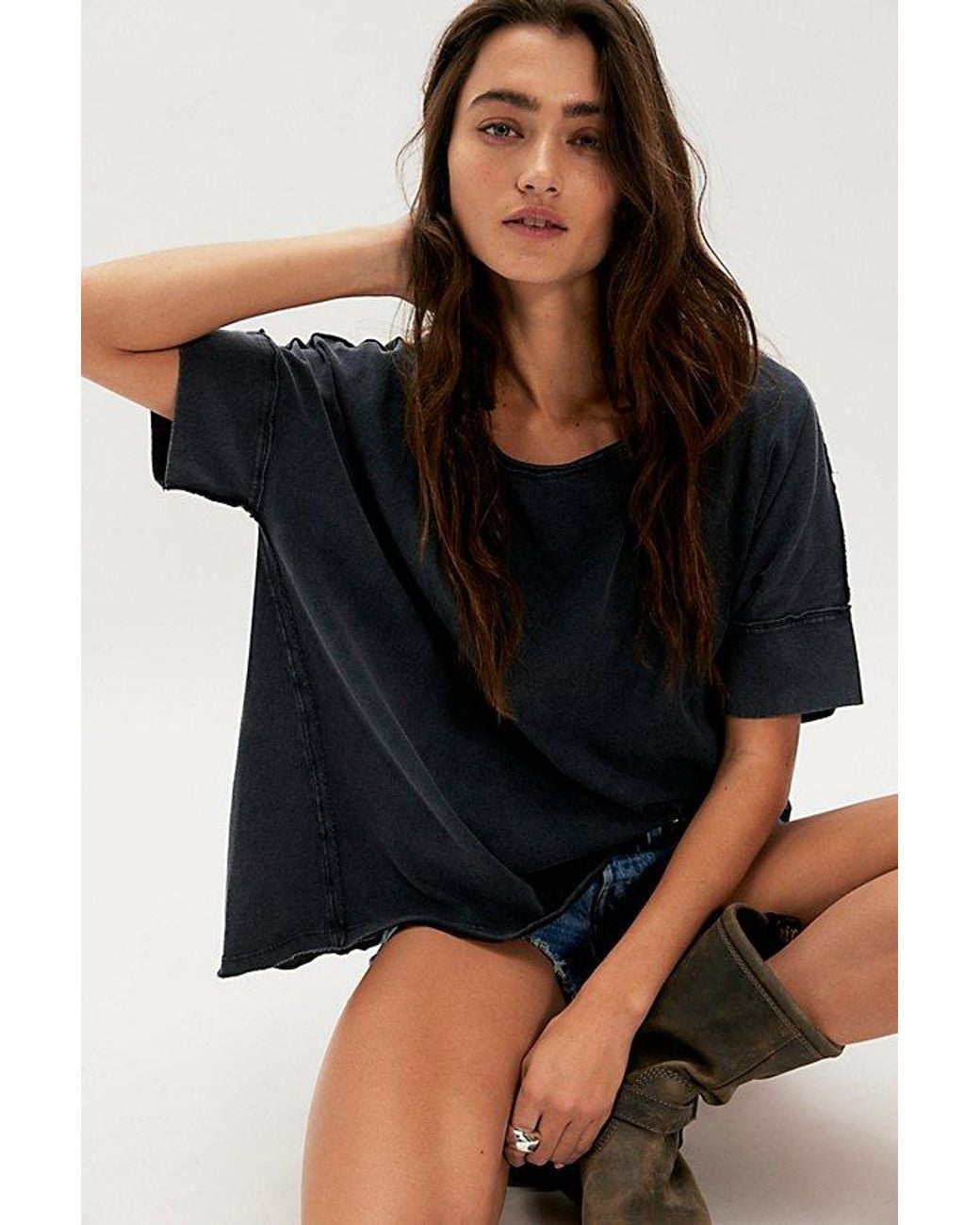 Free People Black Rex Oversized Cotton Tee