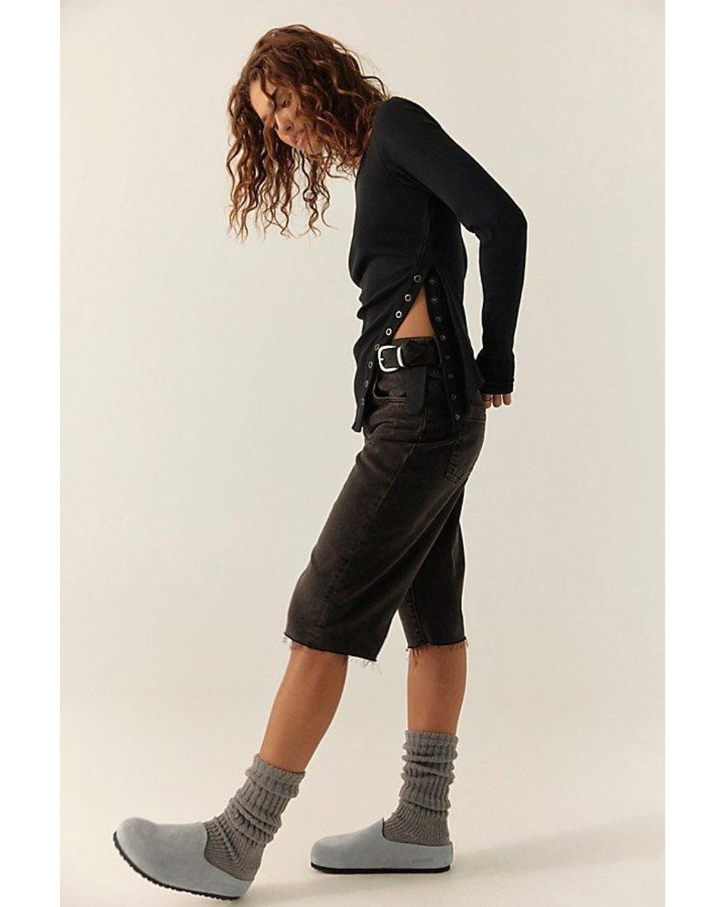 Free People Gray Over You Asymmetric Long Sleeve Top