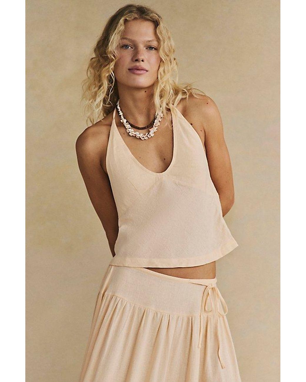 free-est Natural Sandshell Linen Skirt Set By