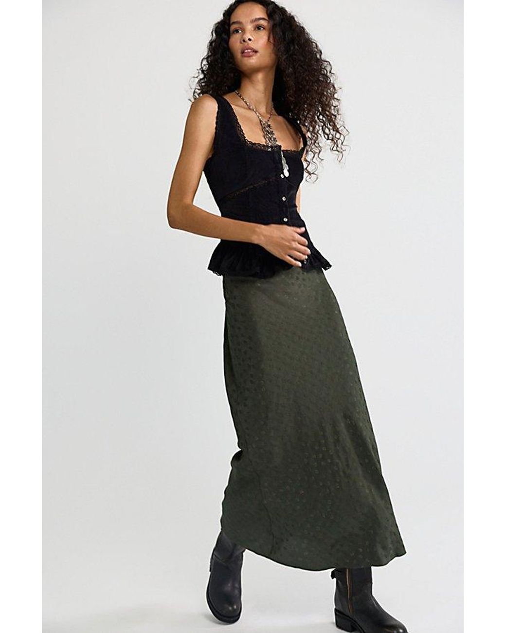 Free People Green Bonita Solid Maxi Skirt