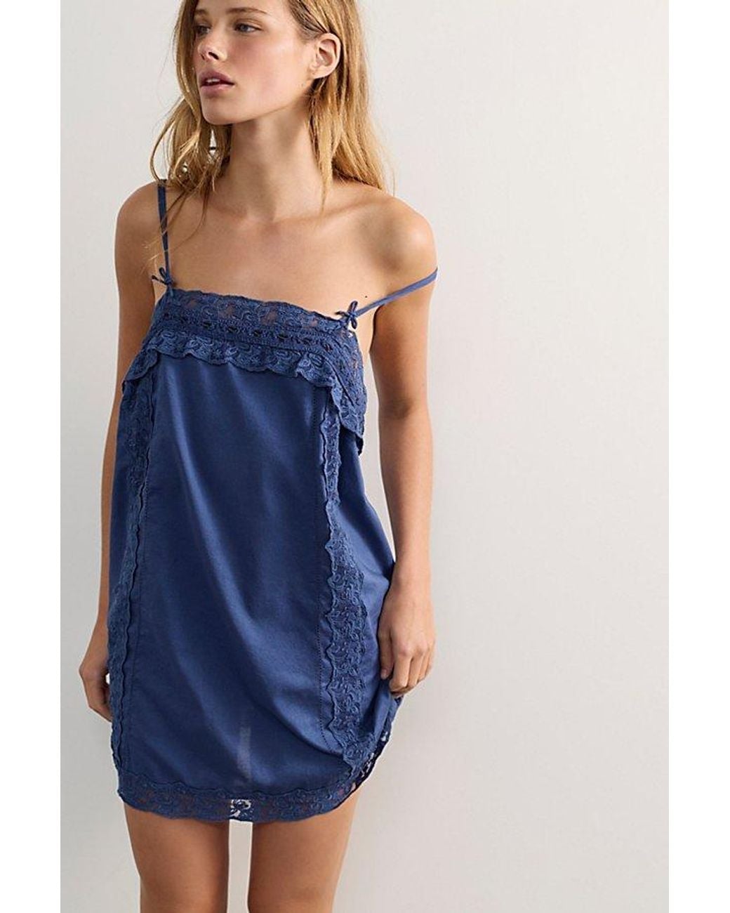 Intimately By Free People Blue Sweet Heart Mini Shift Slip Dress By