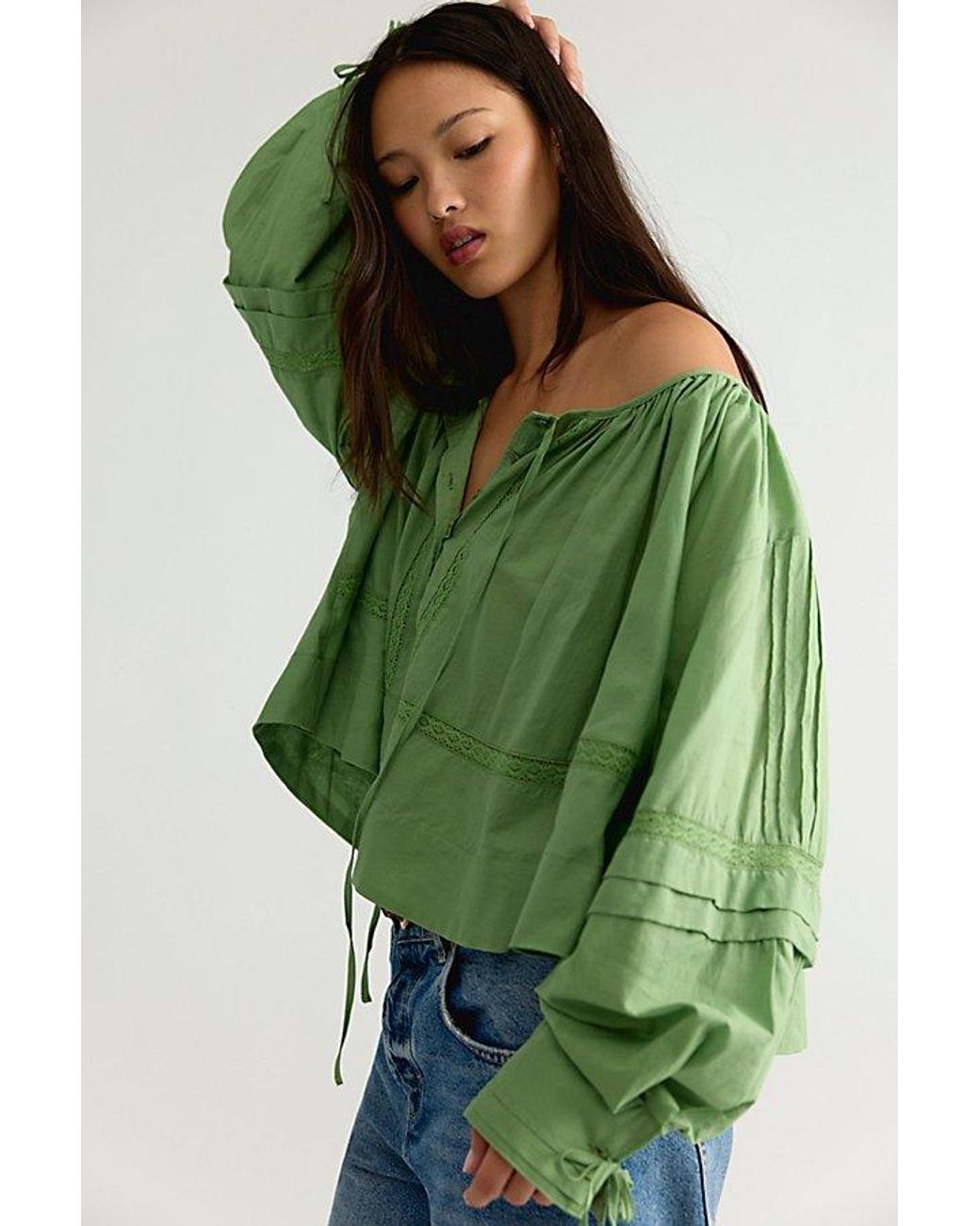 Free People Green La Lune Blouse
