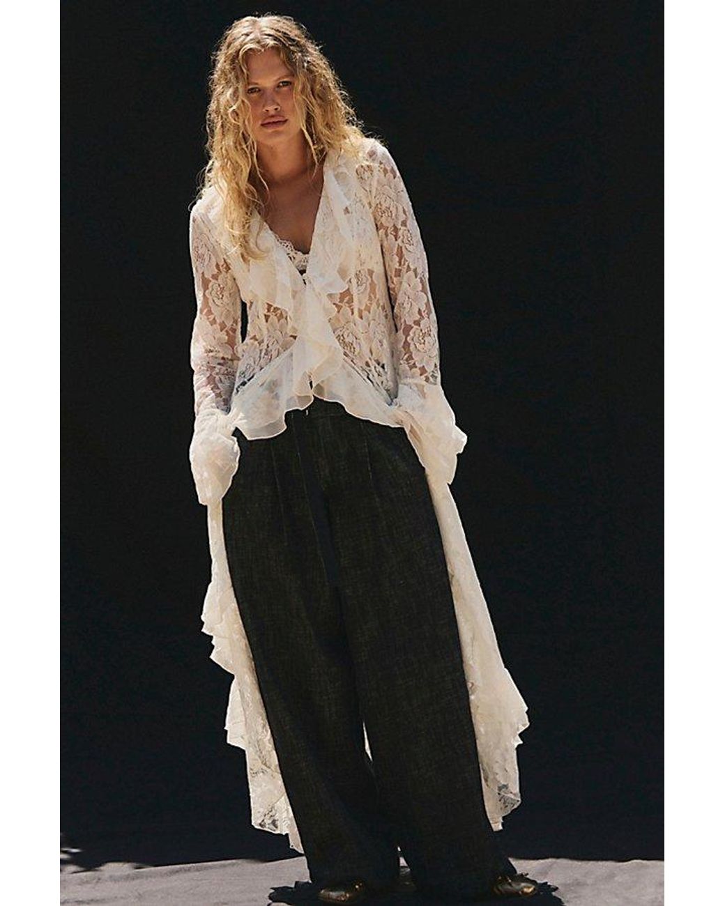 Free People Blue Ainsley Belted Wide-Leg Trousers