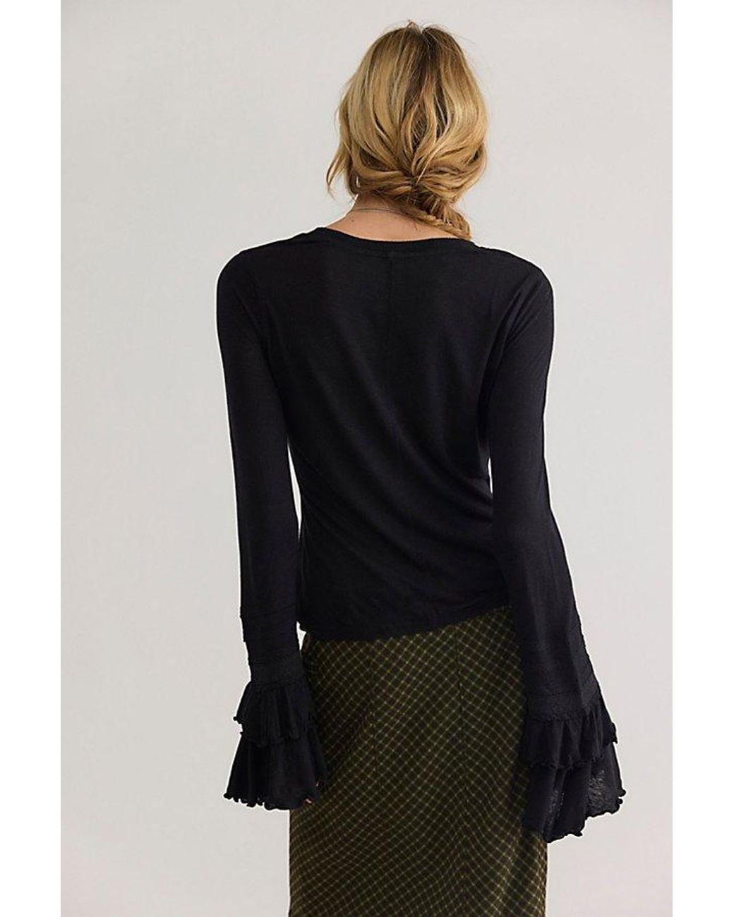 Free People Black Elisa Long Sleeve Top