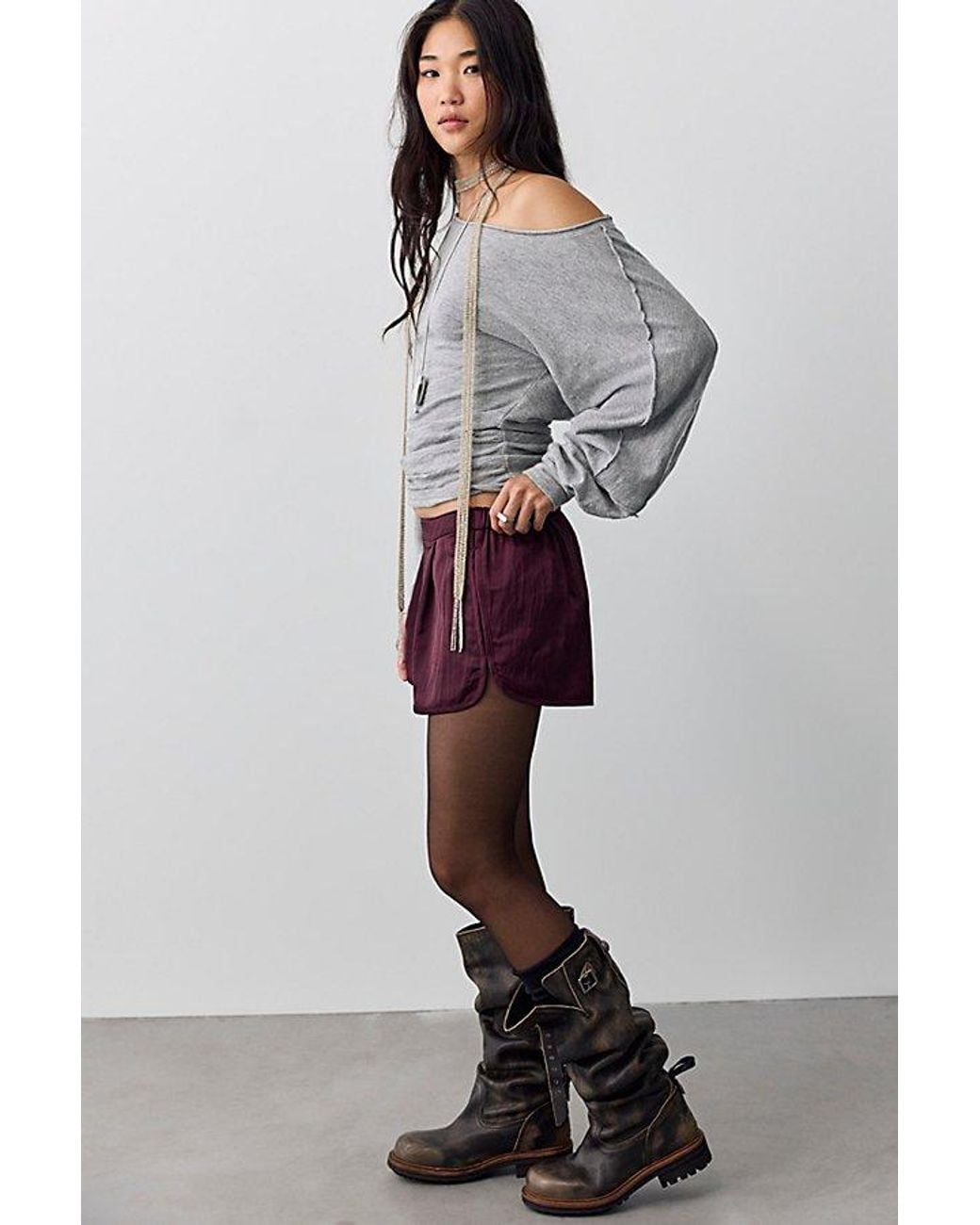 Free People Blue Geneva Satin Pull-On Track Shorts