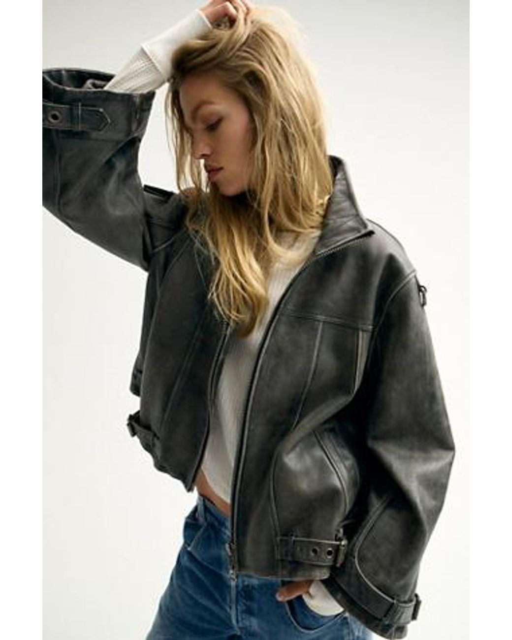Free People Skyline Leather Jacketレザージャケット Free People Skyline Leather Jacket At Free People In Washed