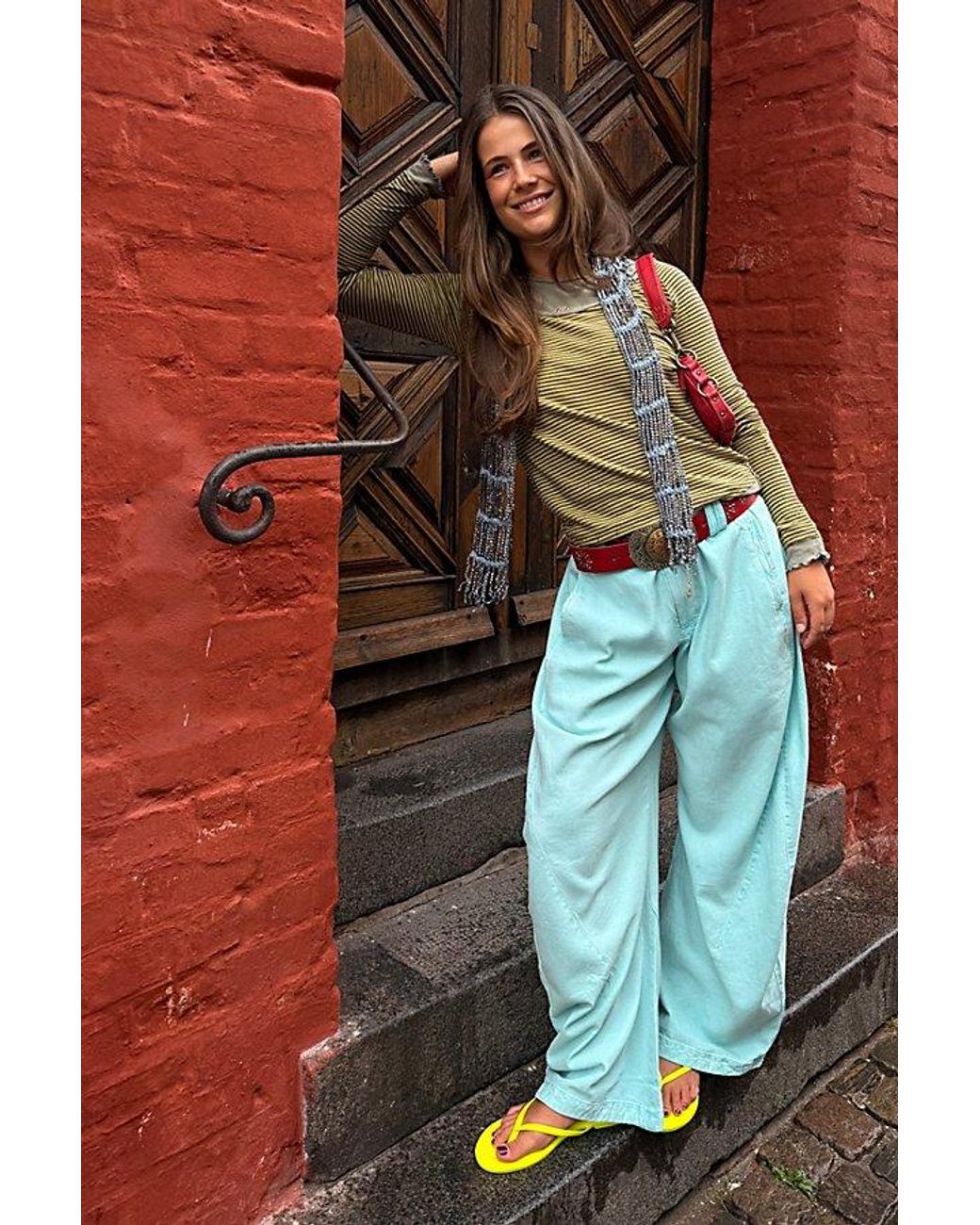 Free People Blue Spotlight Washed Barrel Chino Trousers