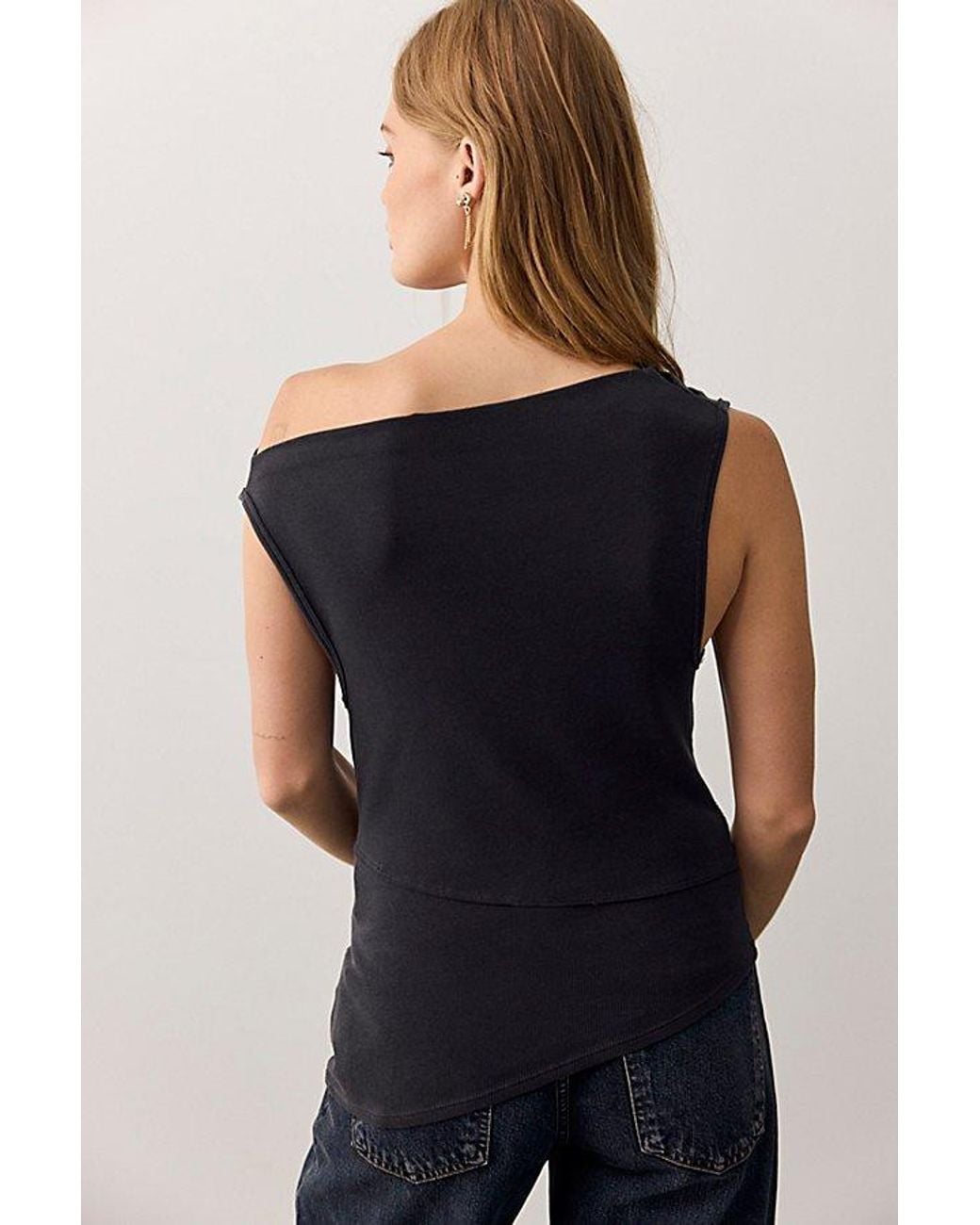 Free People Black Lola Asymmetrical Hem Tank Top