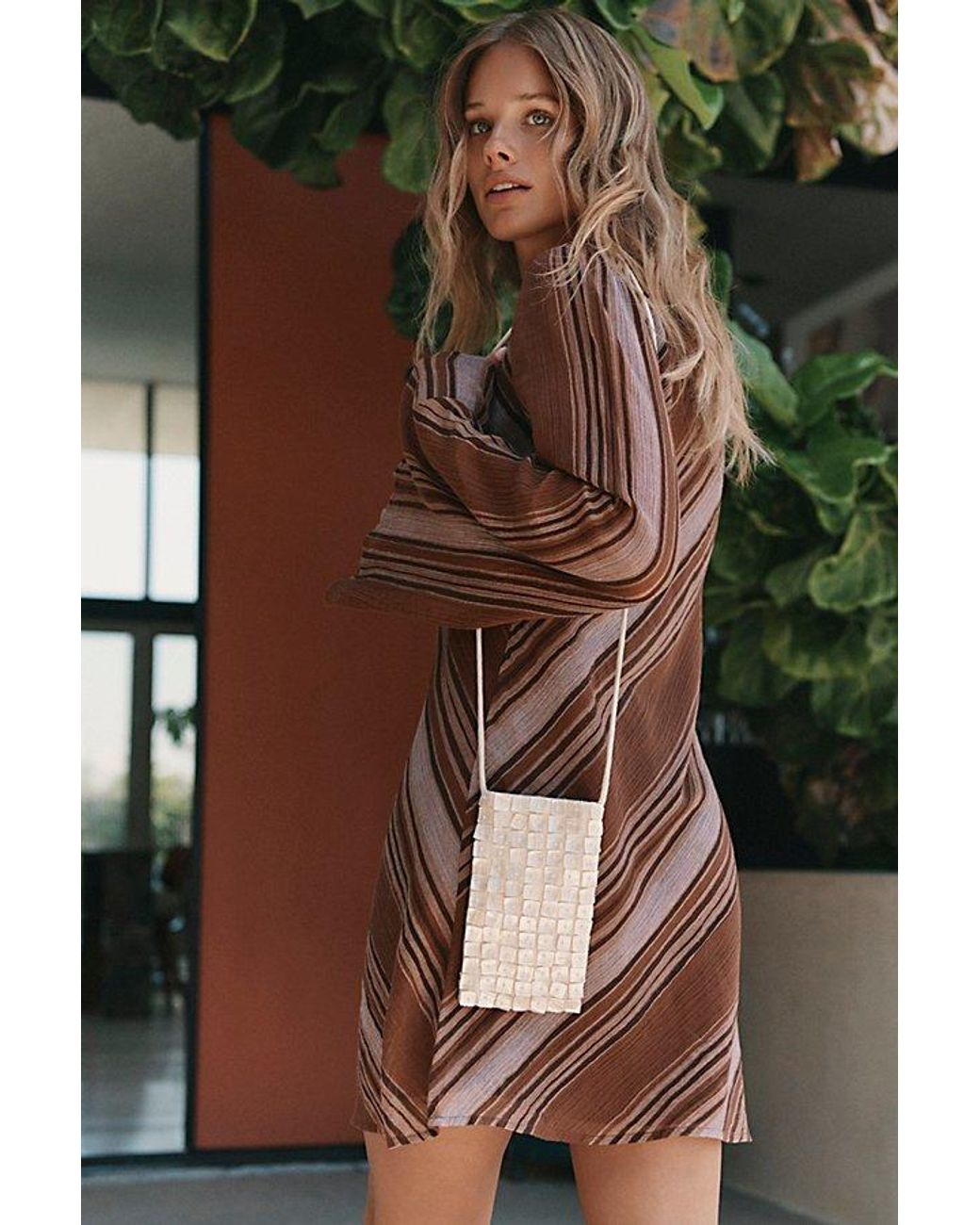 free-est Brown Sunstare Stripe Mini Dress By