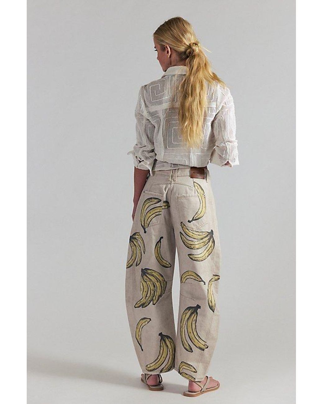 Free People Multicolor Good Luck Printed Barrel Jeans