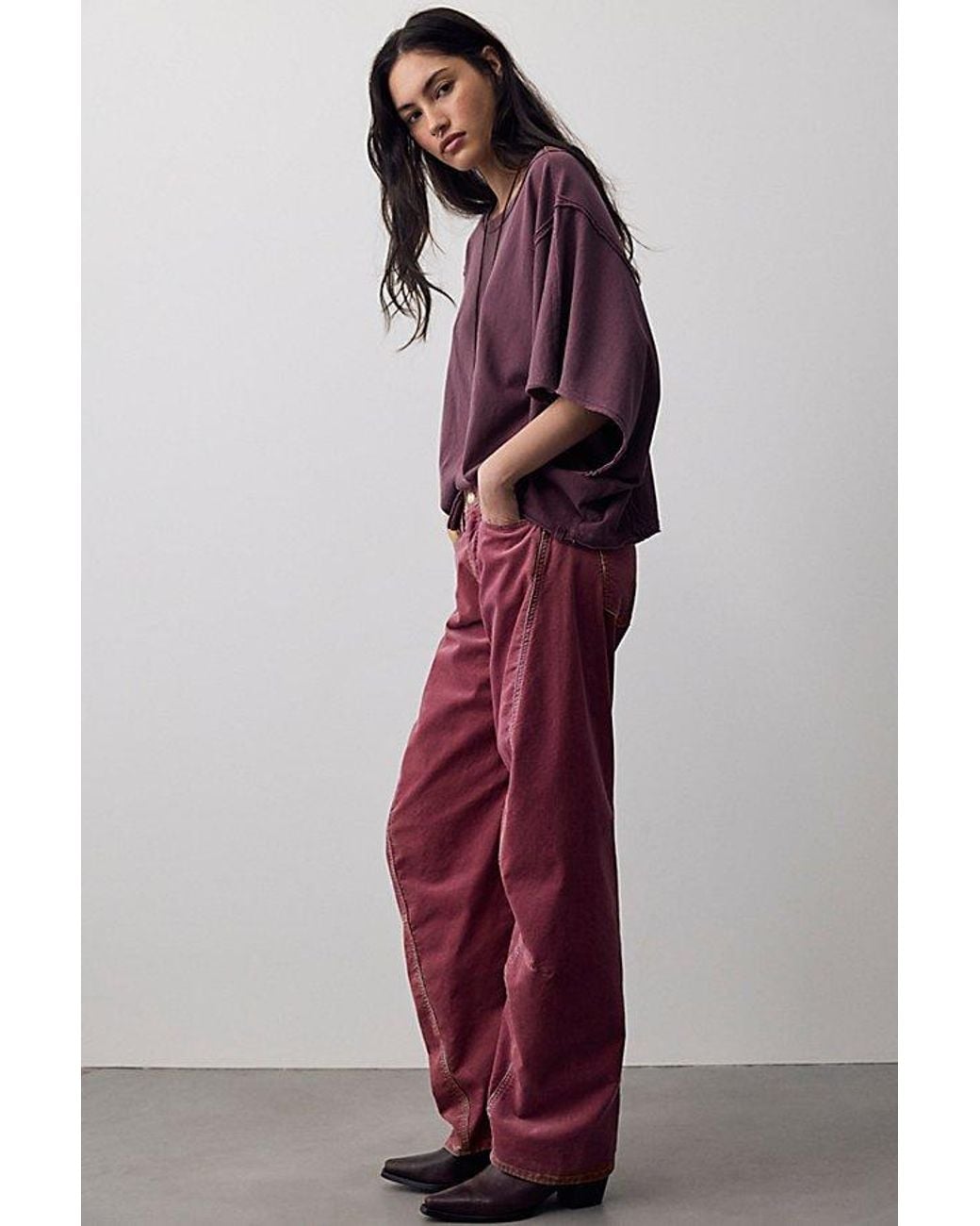Free People Red Fable Washed Cord Twisted Jeans