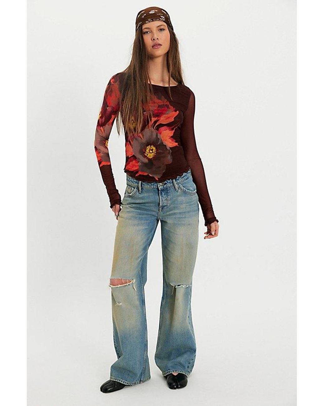 Free People Multicolor Lilly Printed Boat Neck Long Sleeve Top