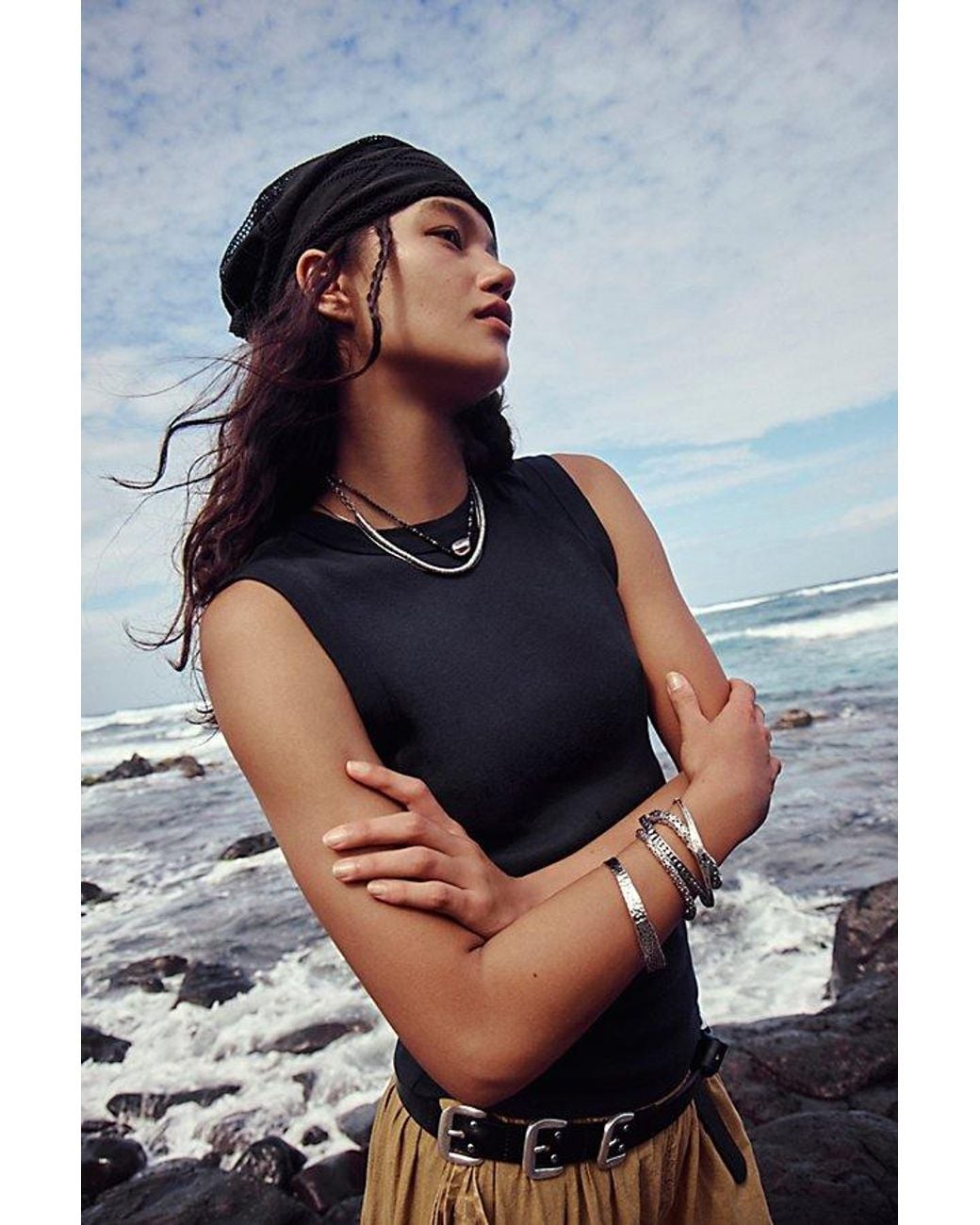 Free People Black Mellody Hair Scarf