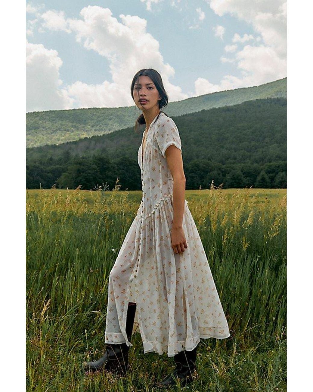 Free People Green Falling Petals Maxi Dress