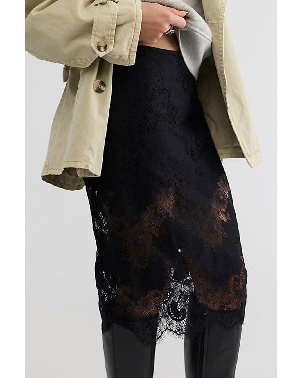 Free People Natural Karma Lace Column Midi Skirt
