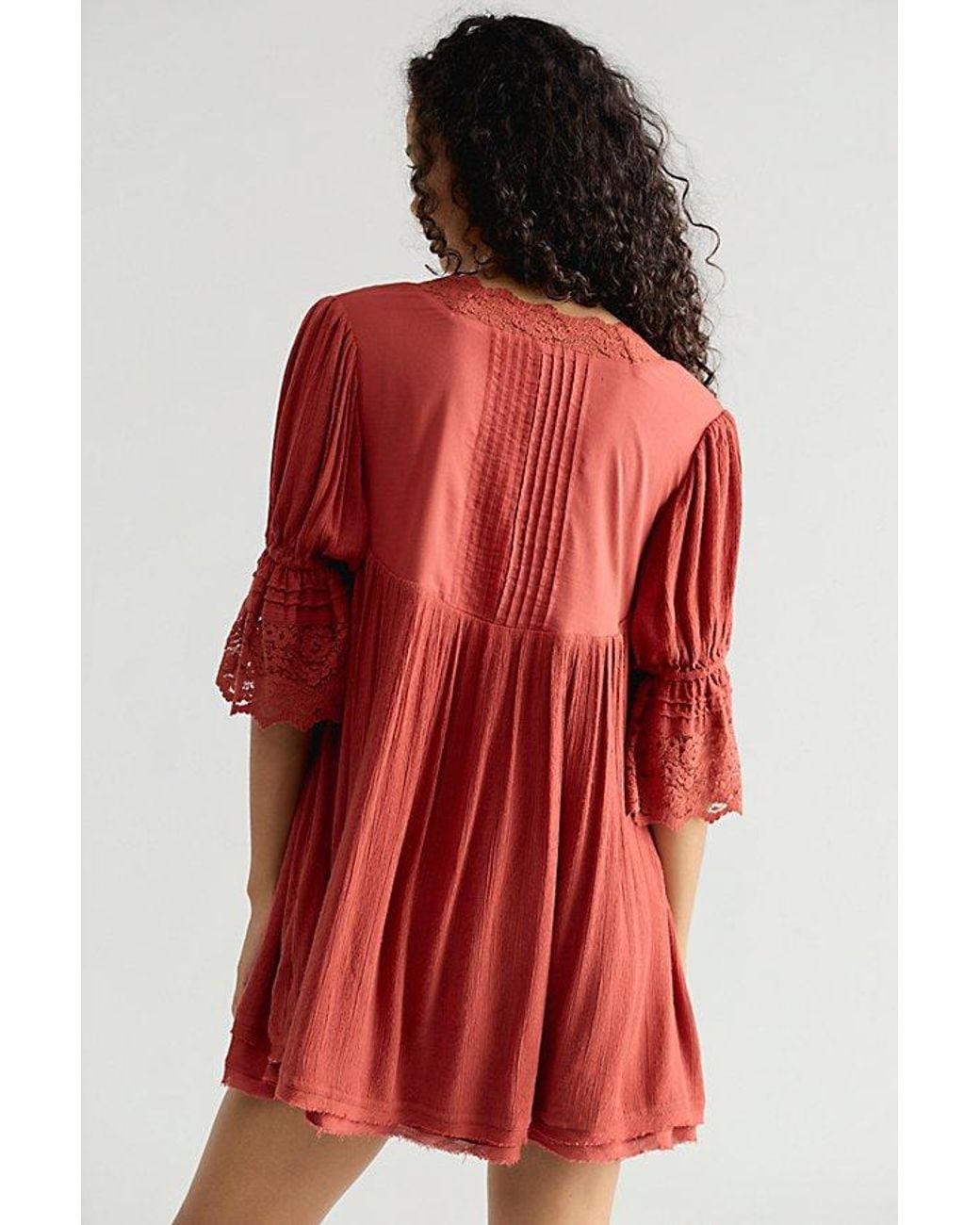 Free People Red Angel Wings V-Neck Babydoll Mini Dress