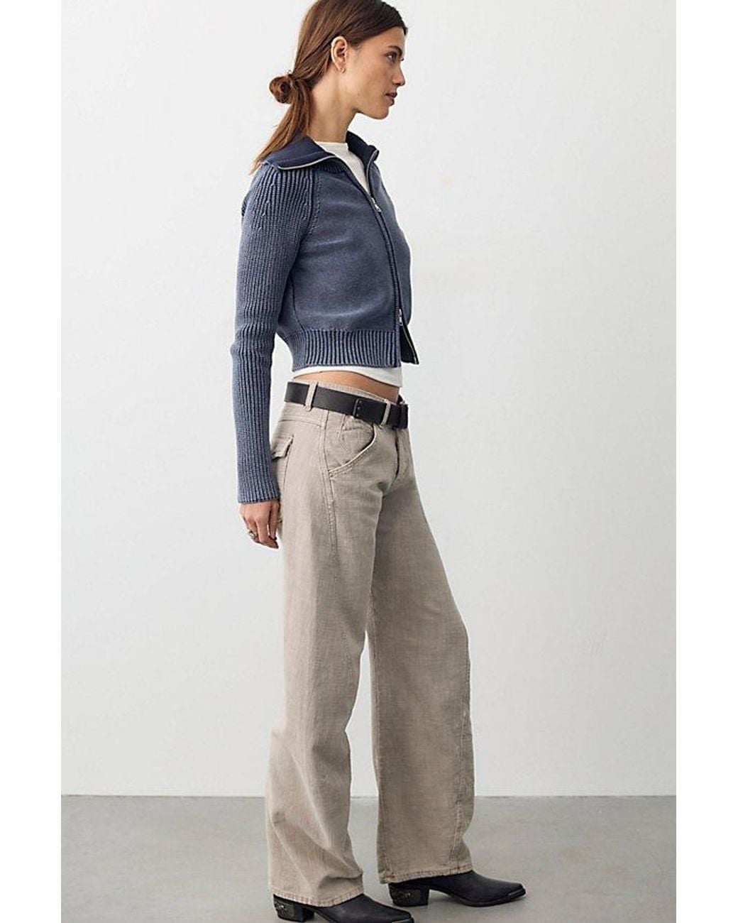 Free People Blue Highland Low-Rise Twisted Bowed Jeans