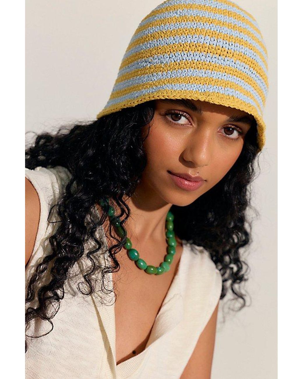 Free People White Striped Crochet Sailor Hat
