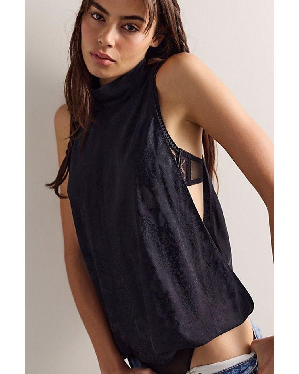 Intimately By Free People Black Drop It Low Bodysuit By