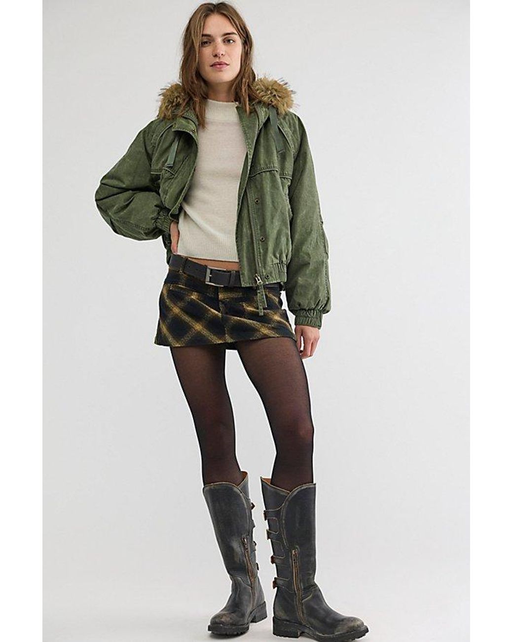 Free People Natural Mille Fleur Pixie Plaid Mini Skirt