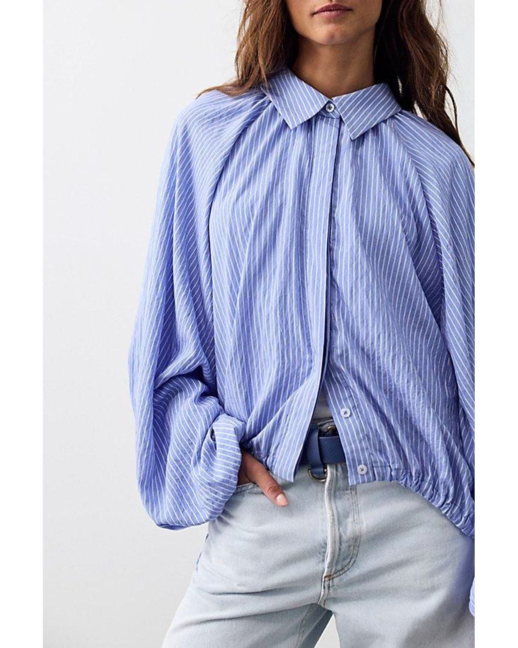 Free People Blue My Bubble Button Down Top