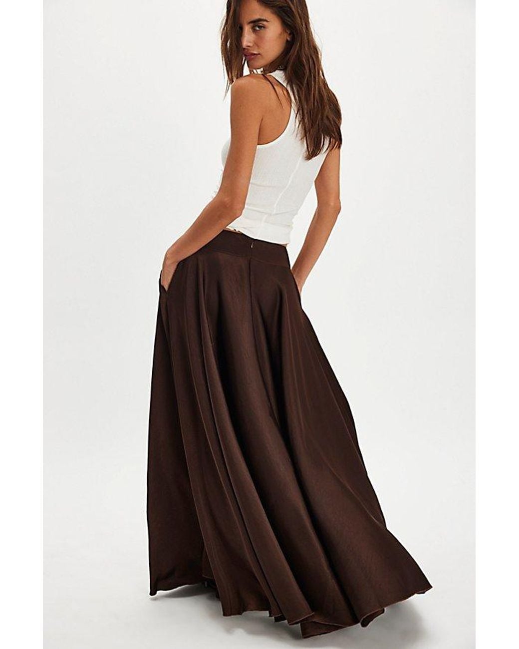 Free People Brown Chilco Mid-Rise Side Slit Maxi Skirt