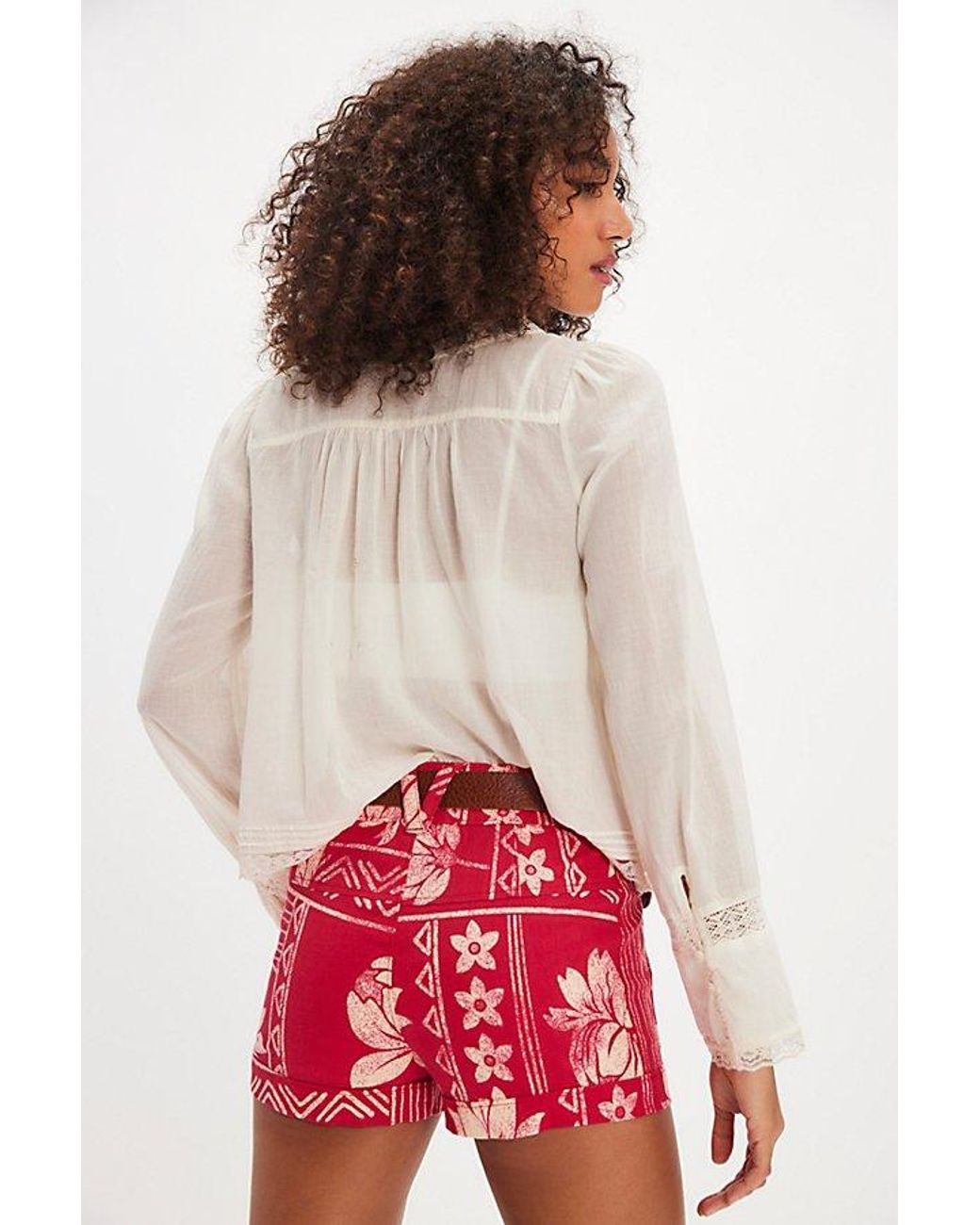 Free People Red Retro Printed Mini Short