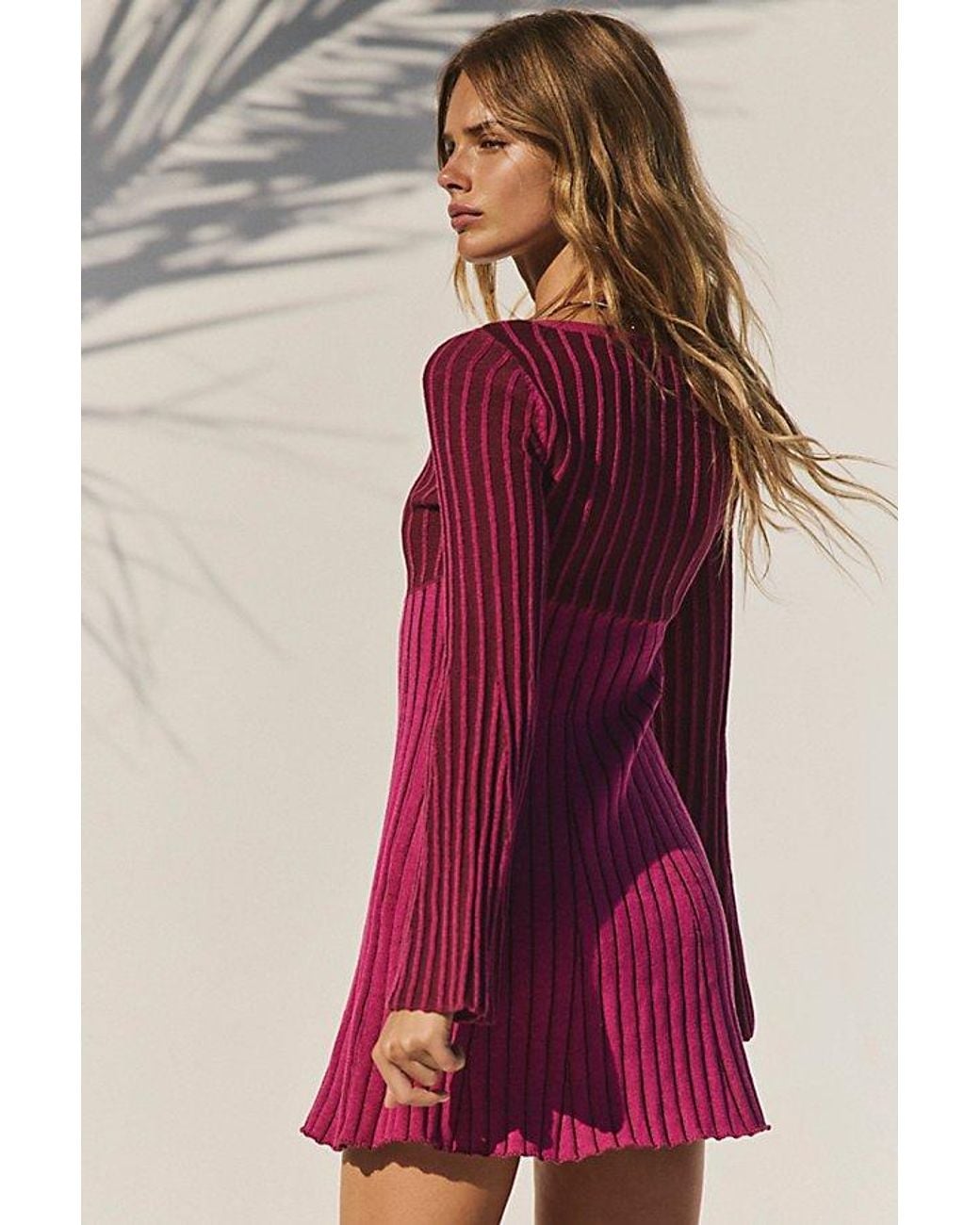 free-est Red Sunset Cove Sweater Mini Dress By