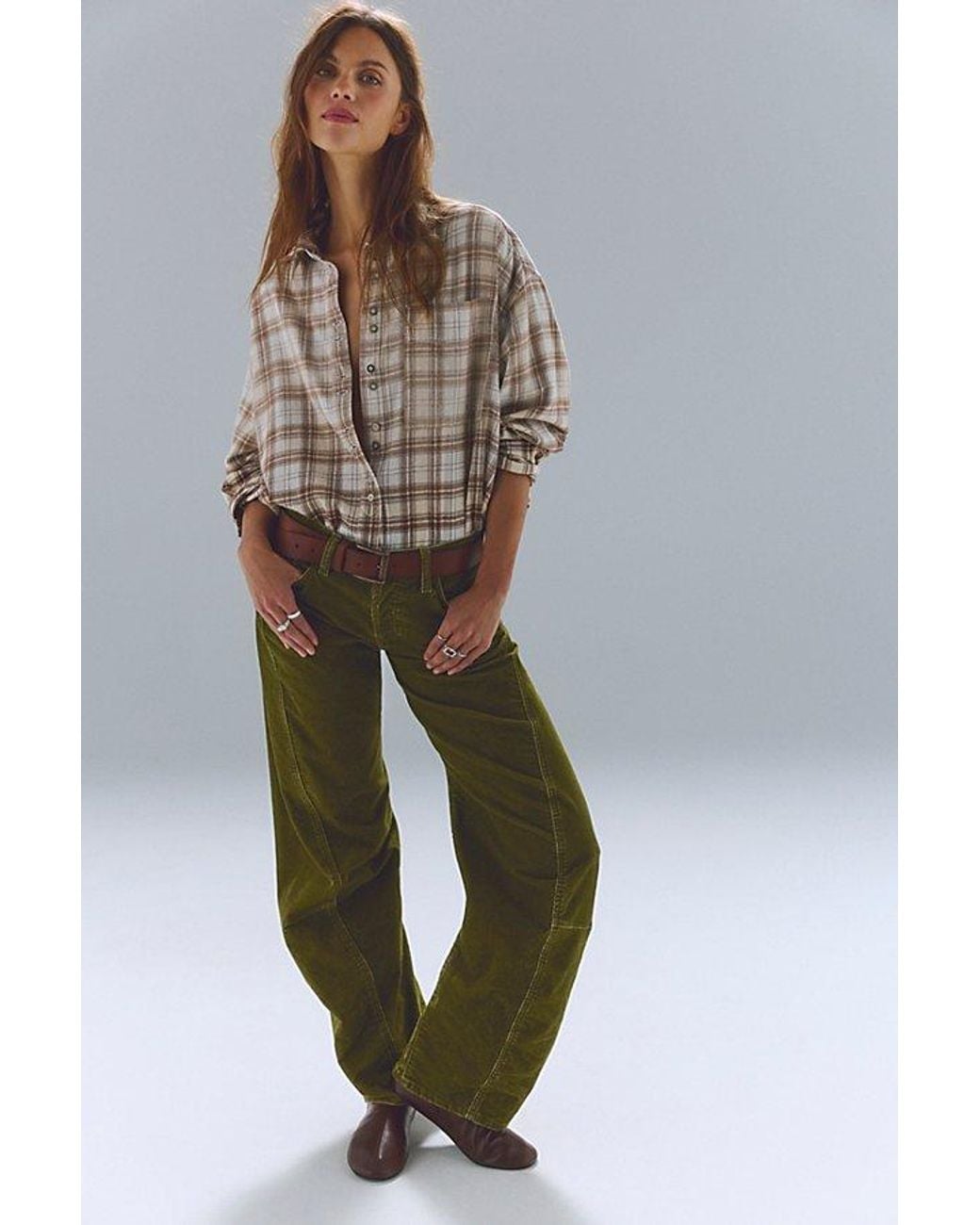 Free People Green Fable Washed Cord Twisted Jeans