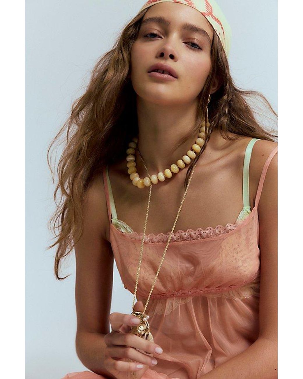 Free People Brown Sabina Semiprecious Beaded Stone Choker Necklace