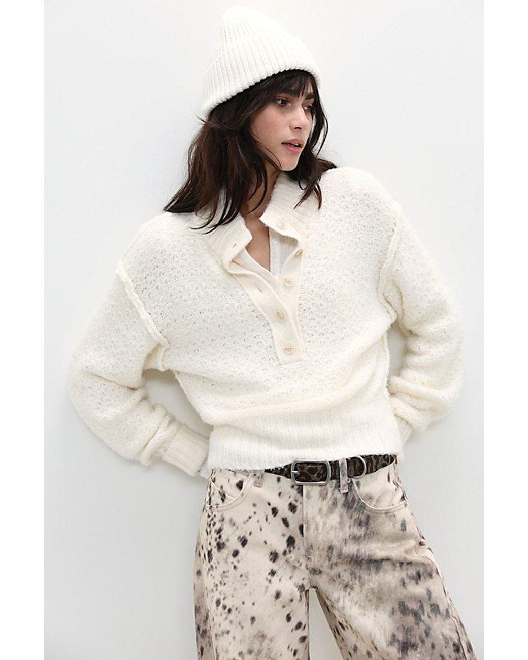 Free People Natural Tucked Henley Pullover