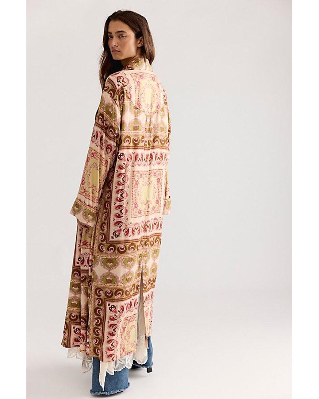 Free People White Coco Printed Duster Jacket