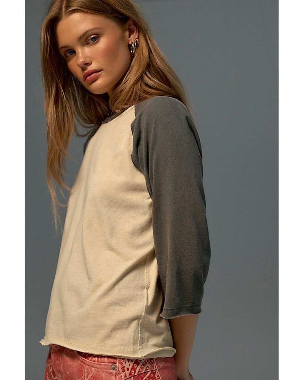 Free People Brown 2Nd Base Three-Quarter Sleeve Tee