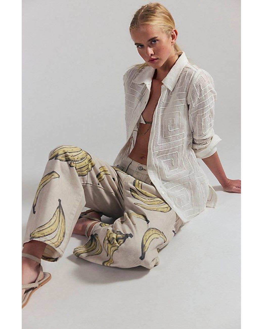 Free People Multicolor Good Luck Printed Barrel Jeans