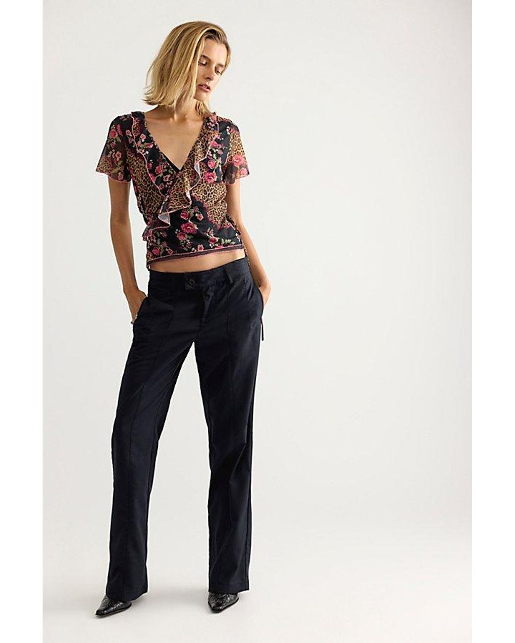 Free People Brown Myrtle Printed Wrap Top