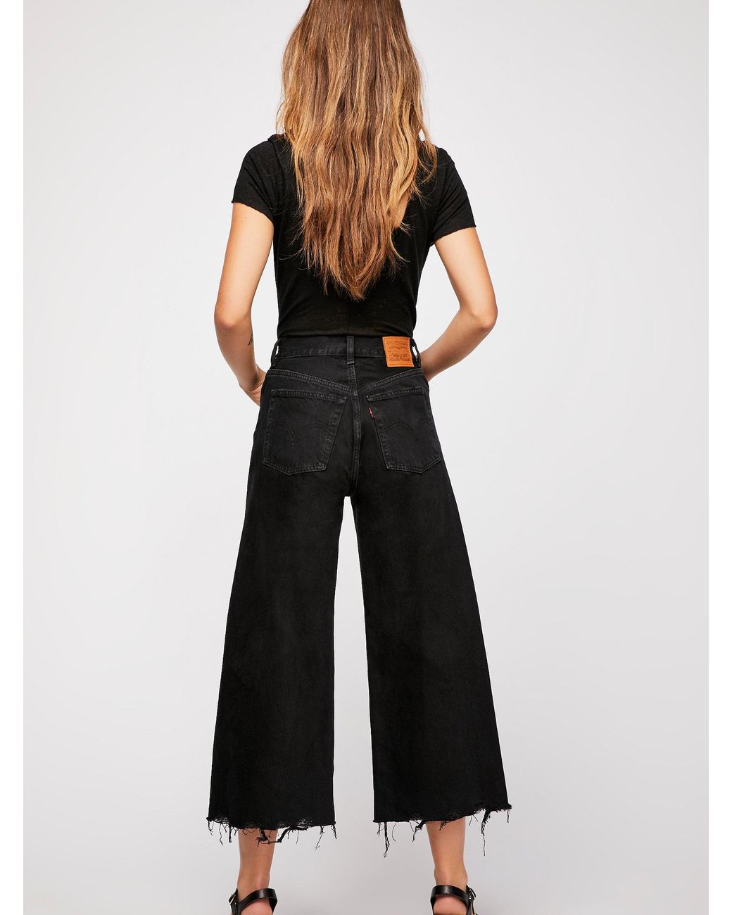 Free People Levi's High Water Wide Leg Jeans in Black | Lyst