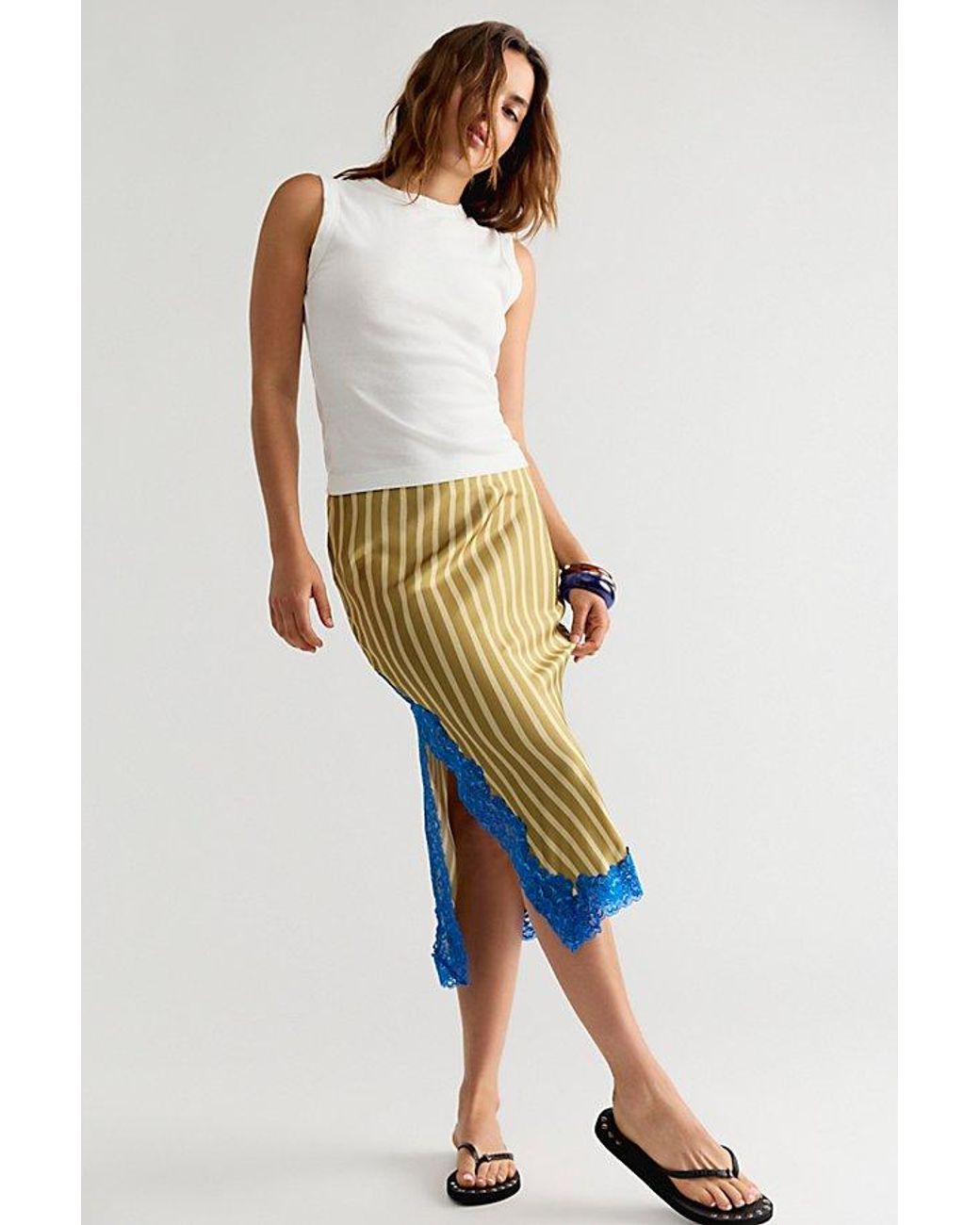 Free People Multicolor Bias Behavior Stripe Midi Skirt