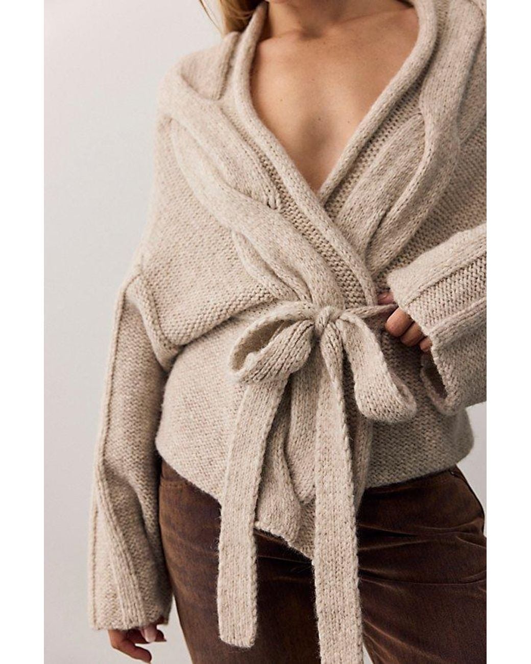 Free People Natural Enlaced Cable Knit Wrap Cardi