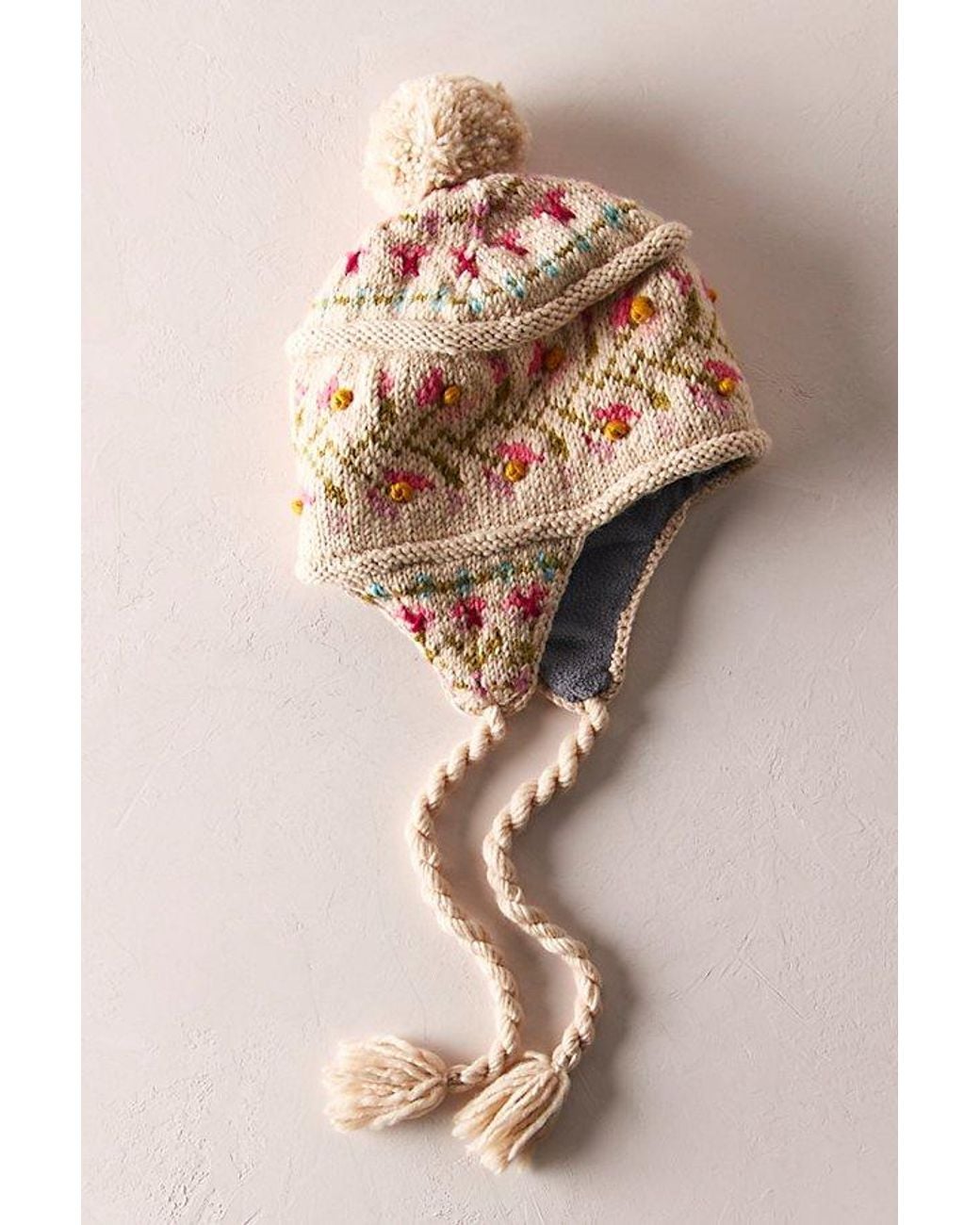 French Knot Natural Leelu Earflap Hat