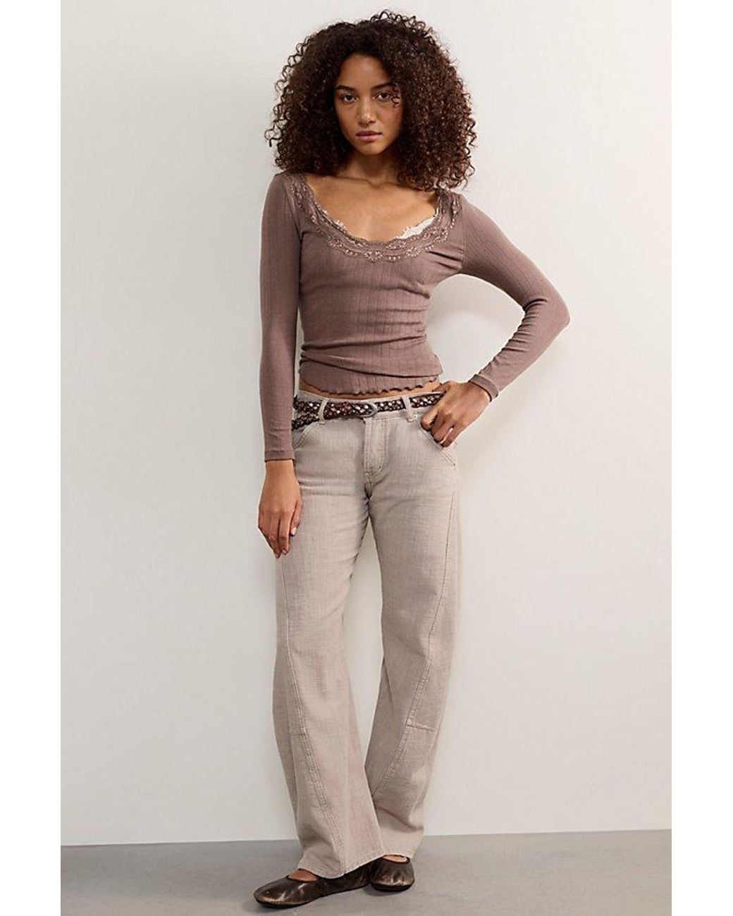 Intimately By Free People Brown Classic Keepsake Pointelle Long Sleeve By
