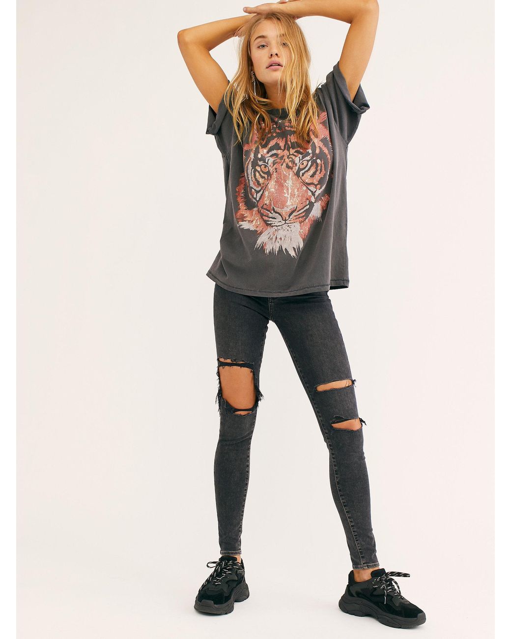 Free People Oversized Tiger Tee By Wrangler in Black | Lyst
