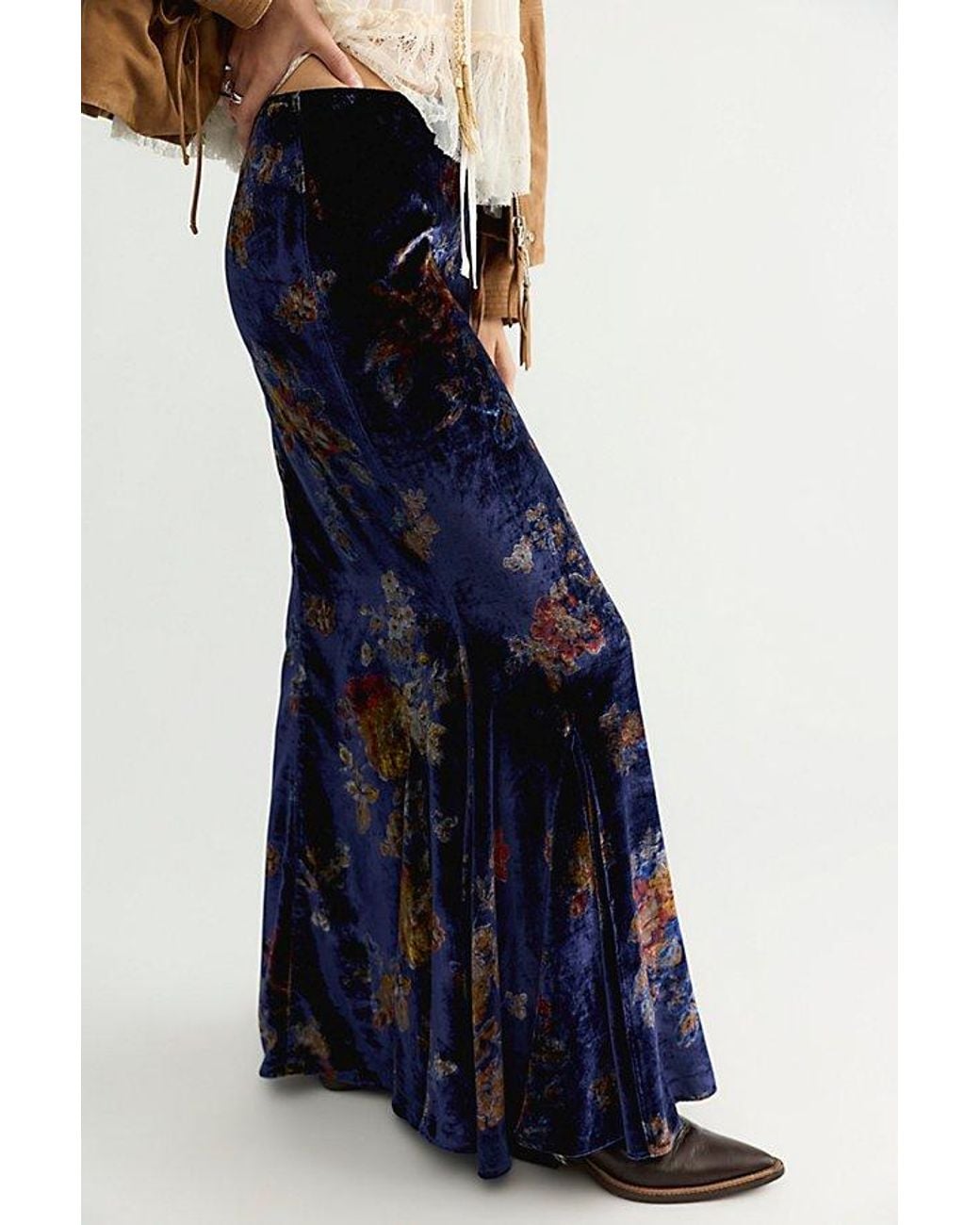 Free People Blue Cosmic Velvet Maxi Skirt