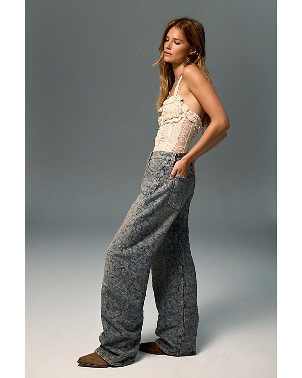 Free People Blue Fable Jacquard Twisted Jeans