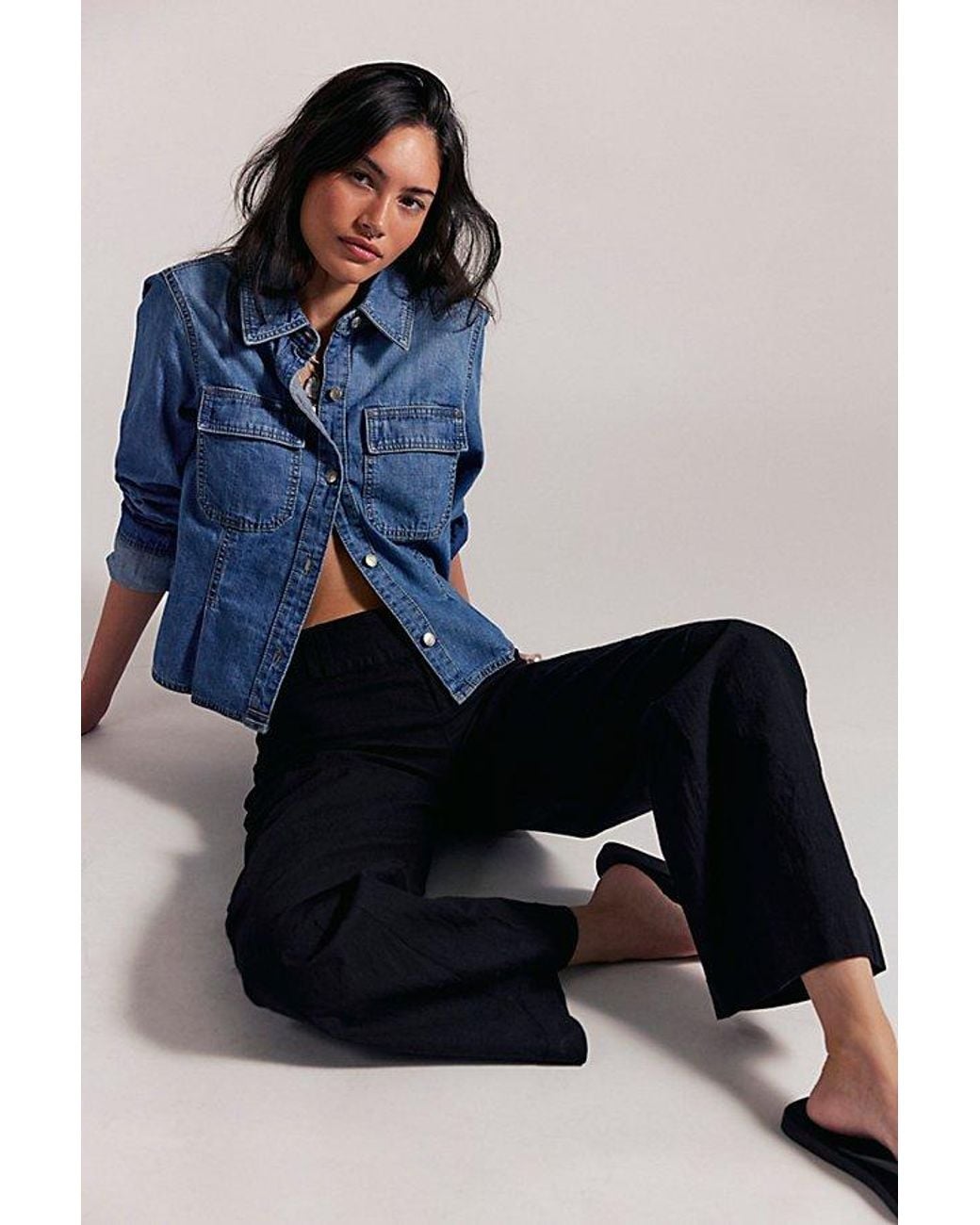 Free People Blue Time Flies Low-Rise Clean Solid Trousers