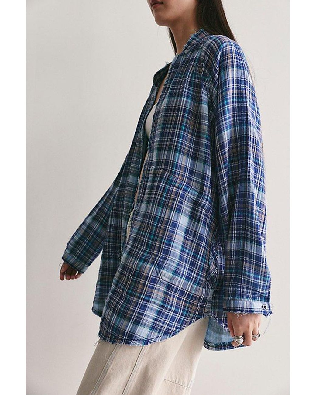 Free People Blue Summer Daydream Plaid Tunic